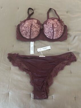 Adore Me Lace Underwire Bra & Bikini Set in Burgundy